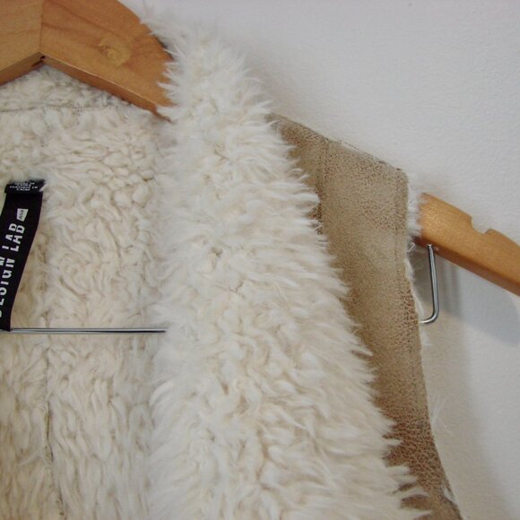 Faux Fur Vest Sherpa Tan Cream Open Front Design Lab Lord & Taylor Size XS - Picture 7 of 12
